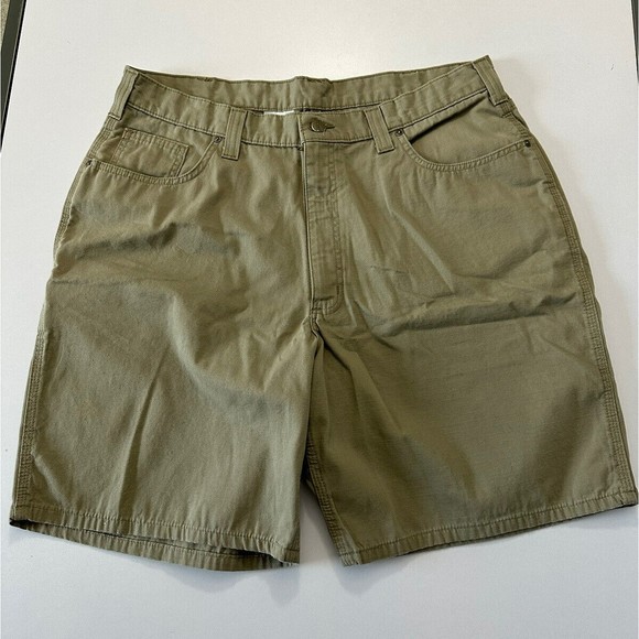 Carhartt Mens 38 Khaki Regular Fit Flat Front Denim Shorts 5 pocket 38X8.5 EUC - Picture 2 of 5